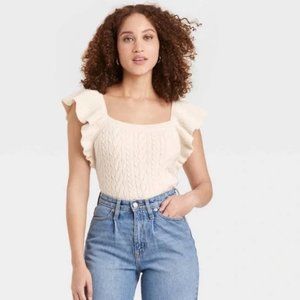 NWT A New Day Cable Knit Flutter Sleeve Sweater Tank Size Small